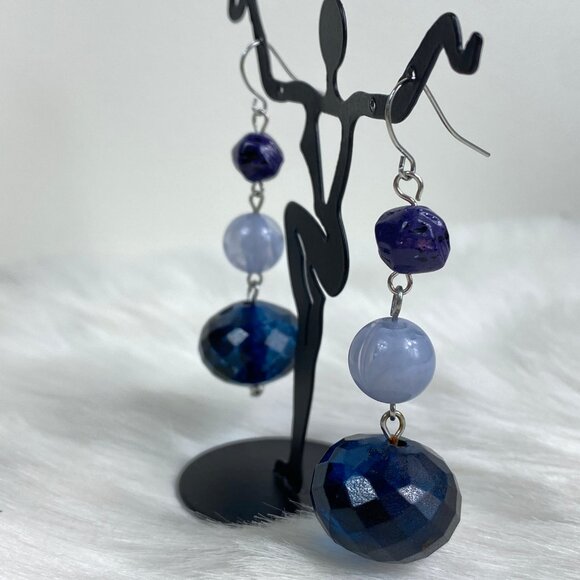 Blue Glass Bead Dangle & Drop Earrings 2.5" - Picture 4 of 6